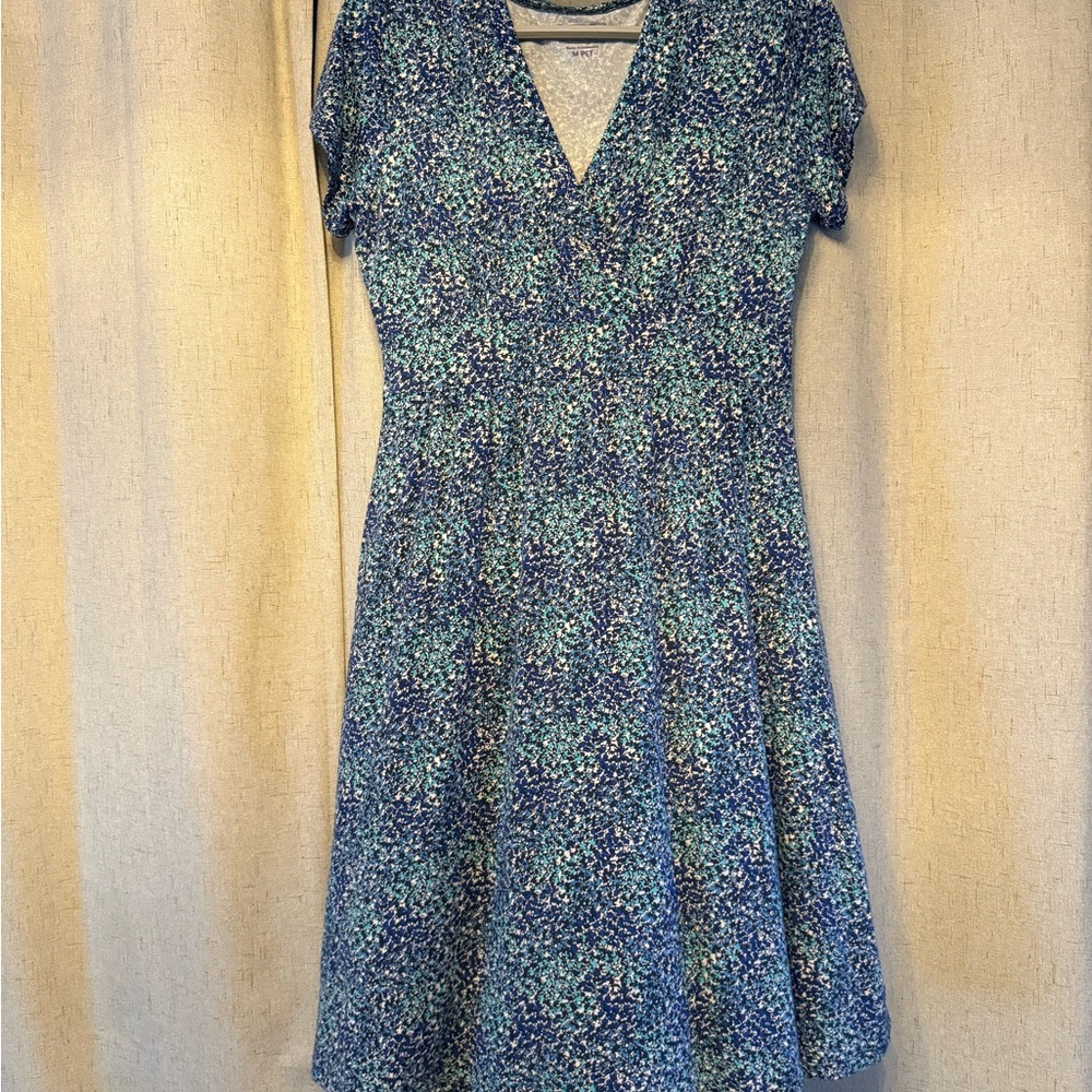 L.L. Bean Medium Petite Blue Floral Fit & Flare Dress